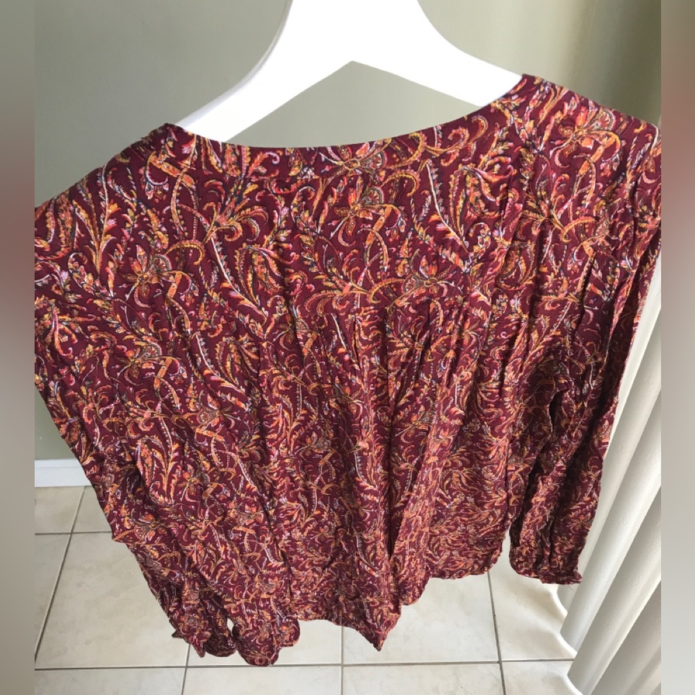 NWT! Lucky Brand Paisley V Neck Peasant Blouse Long Sleeve Boho Size: S - Picture 5 of 13